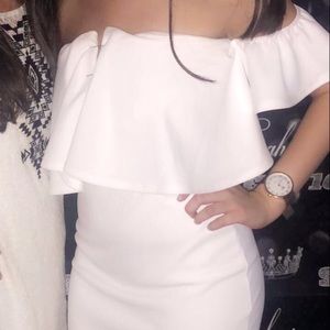 Off the shoulder white dress!!